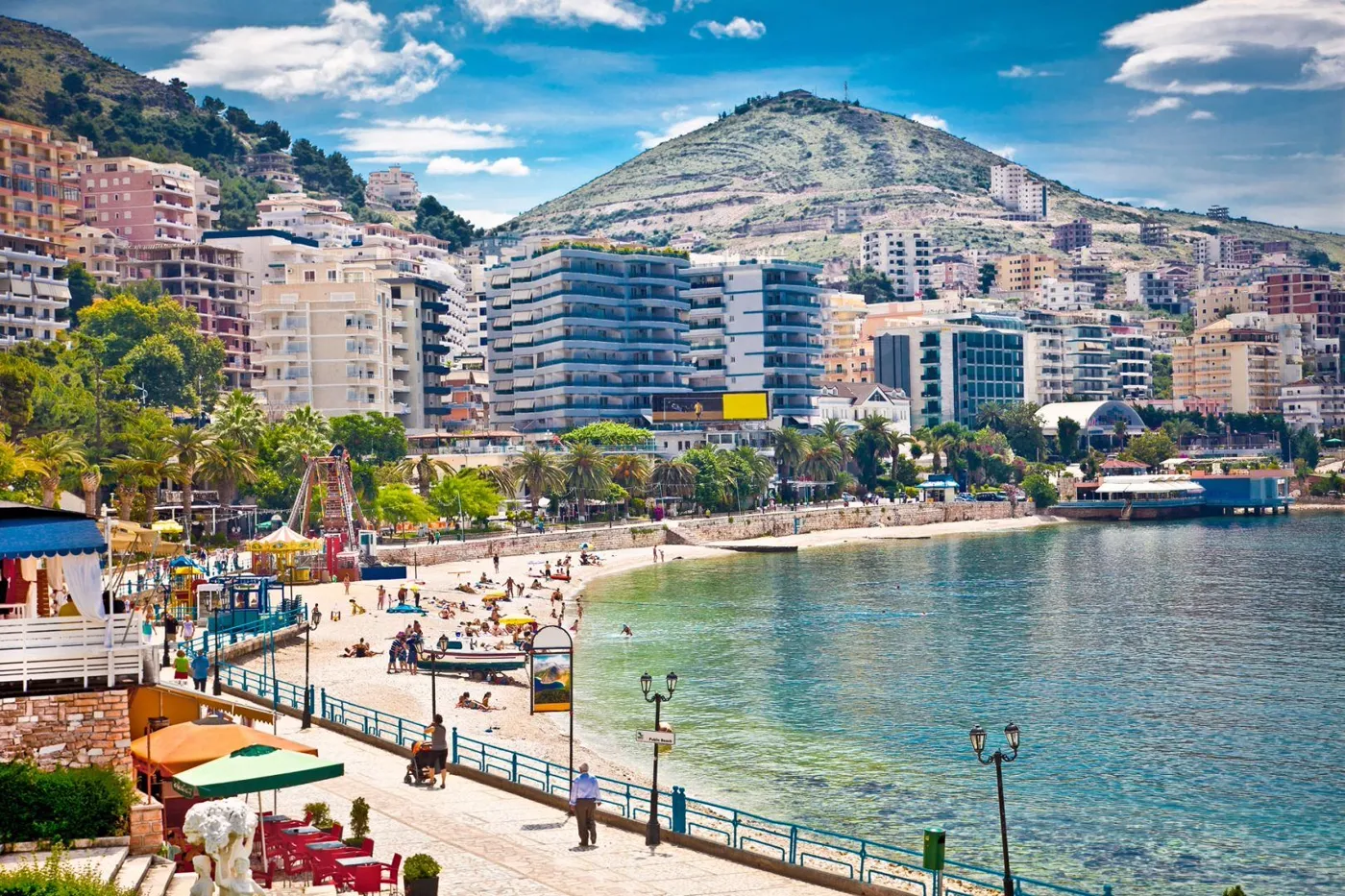 Sarandë bay view with turquoise Ionian waters
