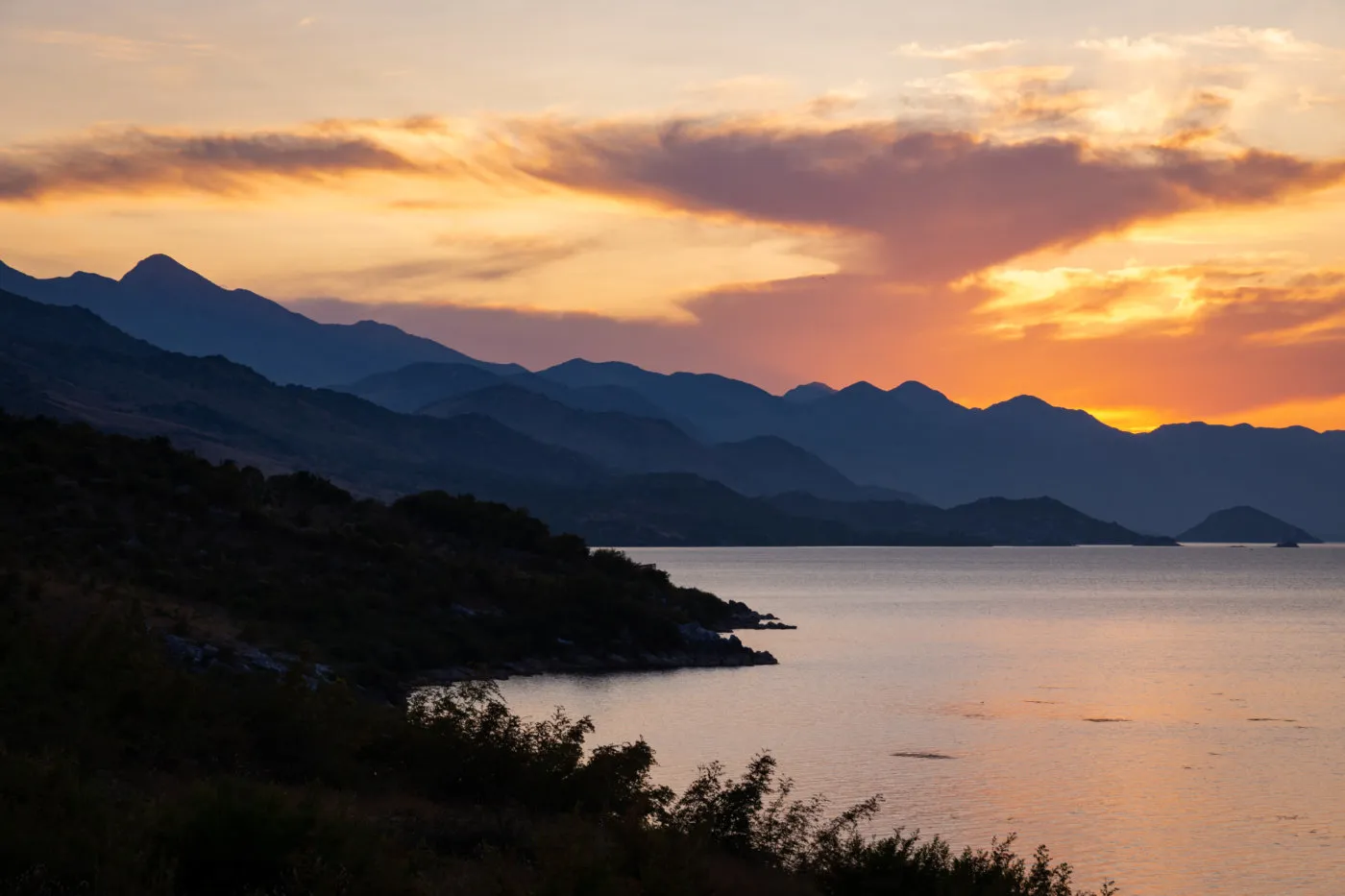 Lake Shkodër with mountain backdrop